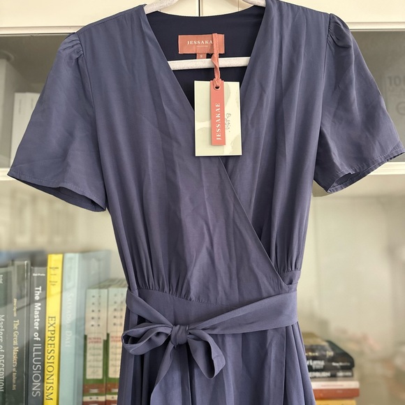 JessaKae short sleeve maxi lined dress slate blue NWT NEW SIZE SMALL - Picture 2 of 3